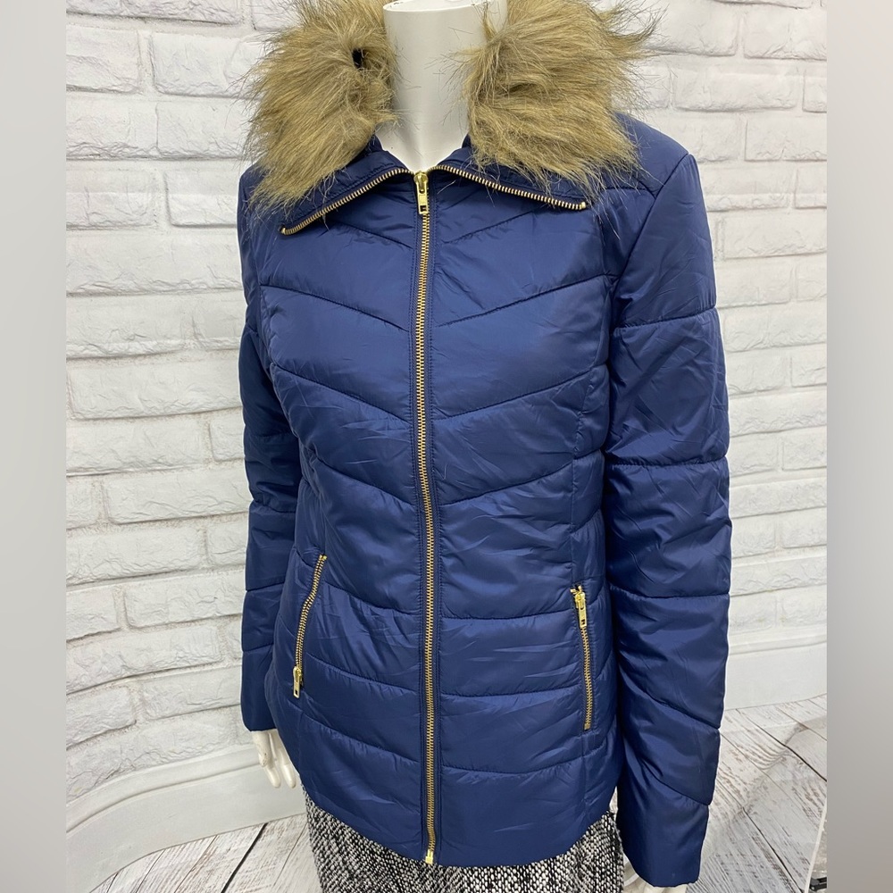 BNWT Arizona Jeans Co. Puffer Jacket with gold zipper Small Navy Blue